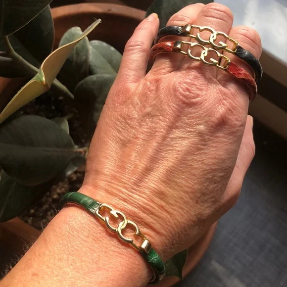 Vintage Italian 24k plated snakeskin bangles bracelets-pick for custom post. - Picture 3 of 11